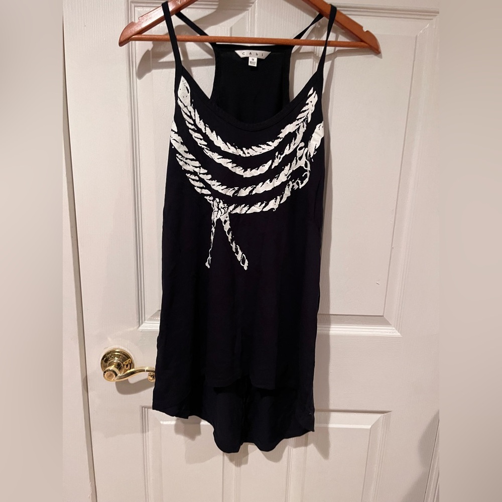 CAbi Black and White Tank Top with Nautical Rope Design